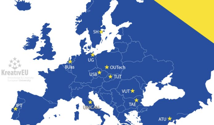 map of Europe with KreativEU Alliance partner universities